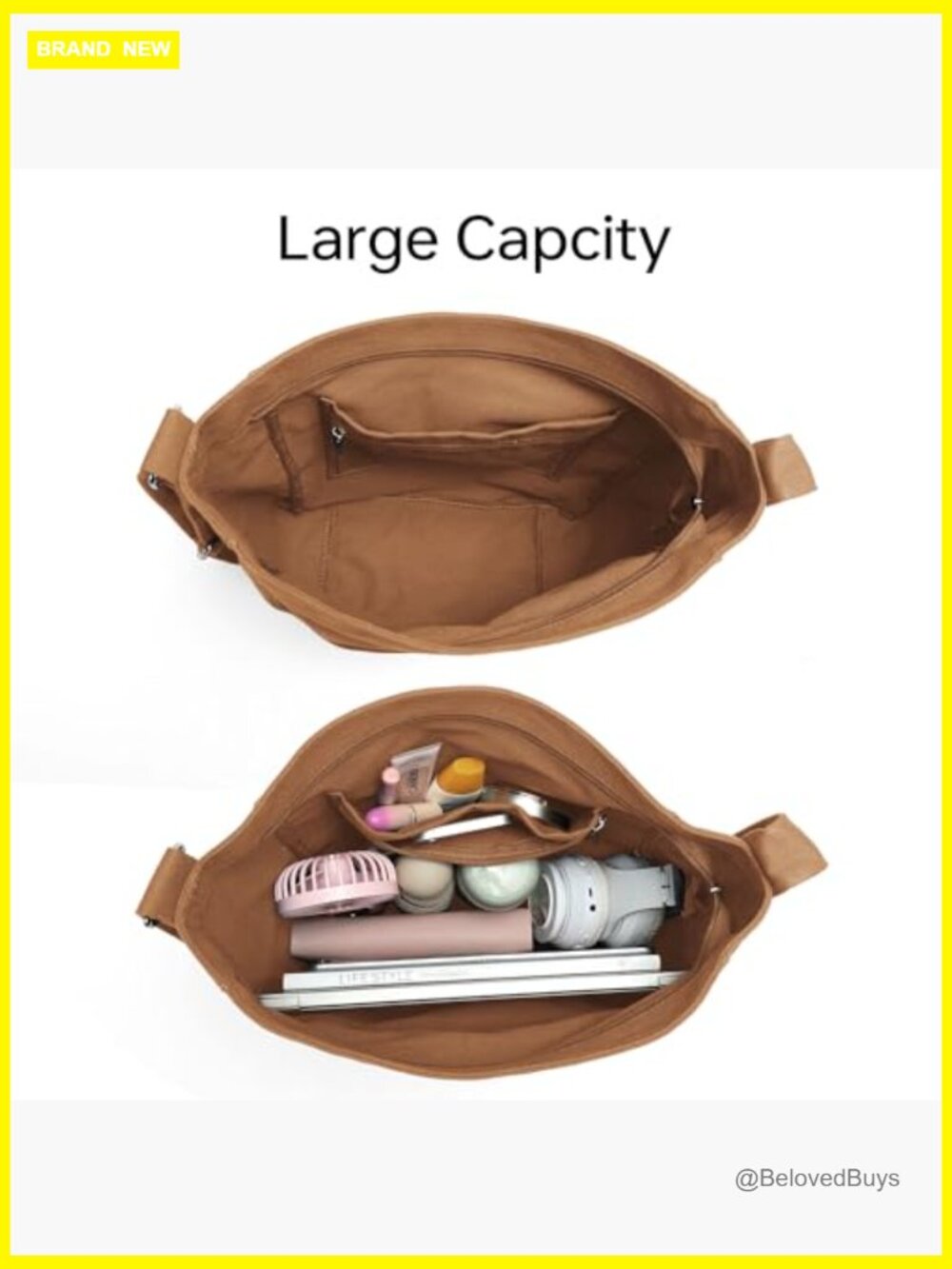 Large Canvas Hobo Crossbody Tote Bag with Zipper Multi-Pocket Design - Picture 6 of 6